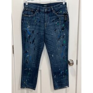 NEW Lauren Ralph Lauren Womens Paint Splatter Girlfriend Jeans Dark Wash Size 10